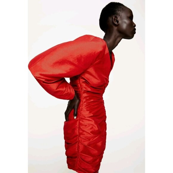 Rare Zara Red Draped Mini Dress. Size S - Picture 5 of 16